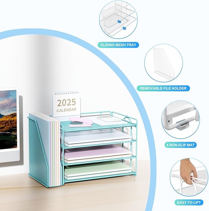 Spacrea Desk Organizers and Accessories, Paper Organizer for Desk with File Organizer, Desk Accessories & Workspace Organizers for Office Supplies (Blue)-DeskLoop Office