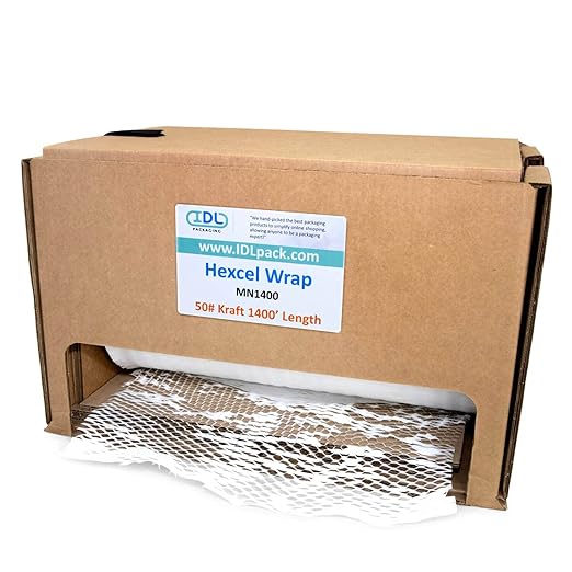 IDL Packaging Original HexcelWrap Honeycomb Packing Kraft Paper 15.25" x 1400' Roll in Self-Dispensed Box, White - The First Patented Interlocking Slit Paper Design for Shipping-DeskLoop Office