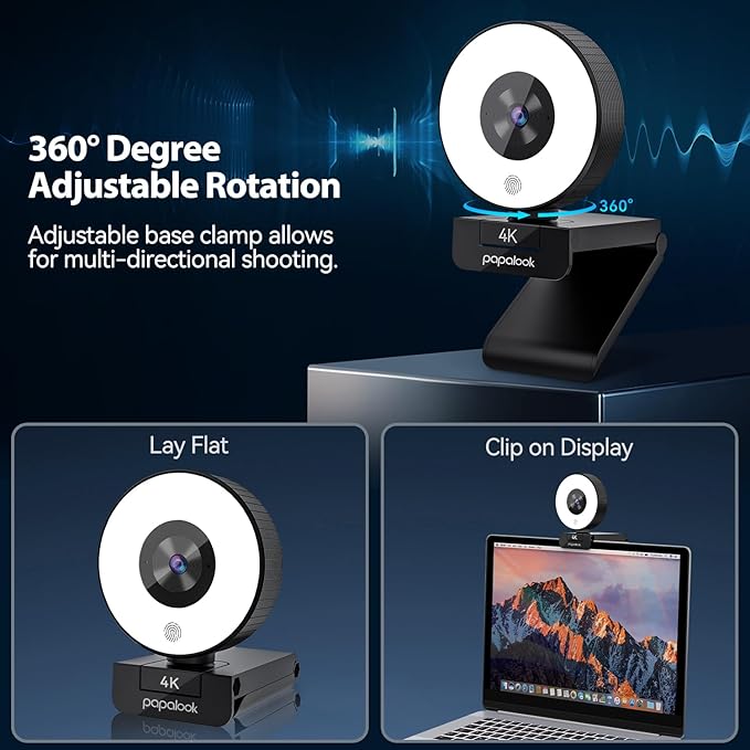 papalook 4K Autofocus Webcam with Light, UHD Web Camera with Remote Control and Dual Noise-Cancelling Mics, Plug and Play USB Webcams for PC Laptop Zoom Skype Teams Google Meet-DeskLoop Office