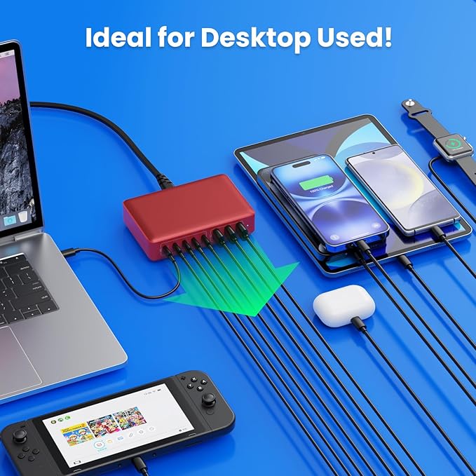 USB C Charger 300W USB C Charger Block 8-Ports GaN IV Fast Charging Station,PD 100W Laptop Charging Hub Wall Charge Adapter Compatible with MacBook/Air,DELL,Steam Desk,iPhone 16/15/14,Galaxy-DeskLoop Office