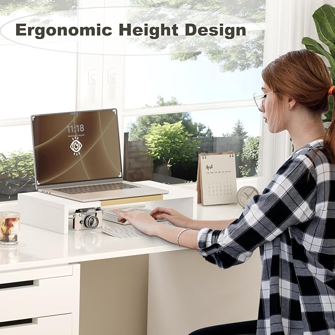 TEAMIX 20 Inch Monitor Stand Riser, Wooden Desktop Riser for TV/PC/Laptop/Printer, Cozy Monitor Riser with Storage, Laptop Shelf for Home Office-DeskLoop Office