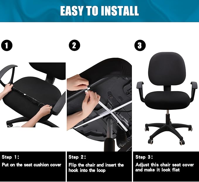 Smiry Printed Office Computer Chair Seat Covers, Stretch Fit Universal Desk Rotating Chair Cover Washable Removable Seat Cushion Protectors - Black-DeskLoop Office