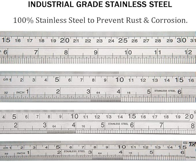 ZZTX Ruler Metal Straight Edge Stainless Steel Ruler 6 Inch 8 Inch 12 Inch 16 Inch Ruler Set Rulers Bulk Set of 4-DeskLoop Office