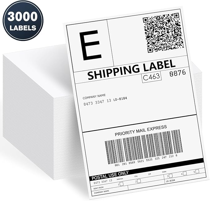 JTIEO 4" x 6" Thermal Labels, 3000 Fanfold Direct Thermal Shipping Labels, Perforated White, Commercial Grade with Permanent Adhesive,Compatible with Most Thermal Printers.-DeskLoop Office