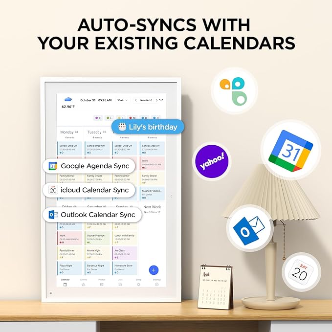 15.6 Inch Smart Digital Calendar, Wall Electronic Calendar, 1920 * 1080 IPS Full HD Touch Screen Display for Family Meal Planner Support - Streamline Household Organization-DeskLoop Office