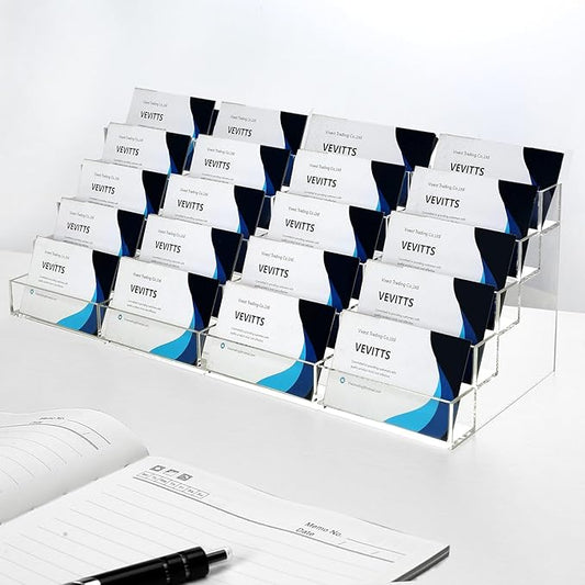 20 Slots Acrylic Business Card Holder for Desk Business Card Stand Clear Plastic Multiple Cards Display Stand Rack for Office Supplies Home School Brochure File Table Recipe-DeskLoop Office