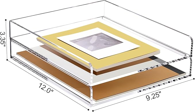 SANRUI 2 Tier Acrylic Stackable Paper Letter Tray, Vertical A4 File Desk Organizer and Accessories Sorter Tray, Clear Workspace Office Supplies Organizers, 12inx9.25inx3.42in-DeskLoop Office