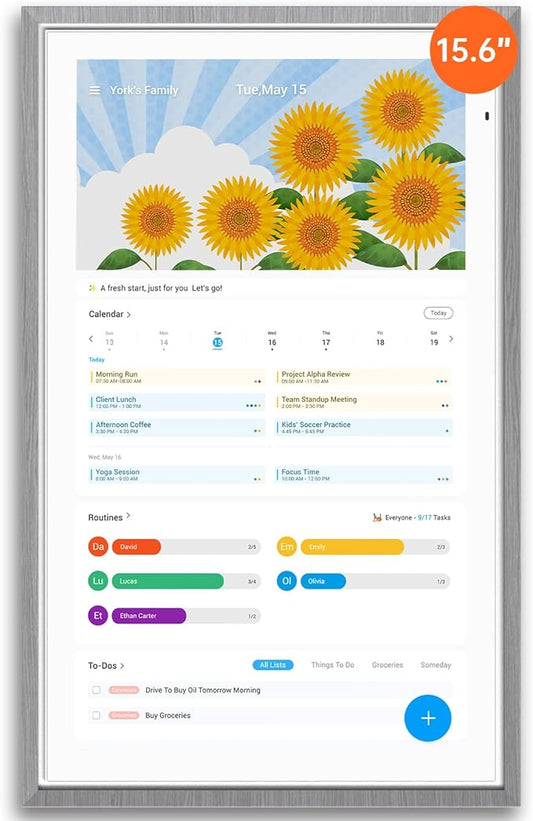 ApoloSign Digital Calendar: 15.6" Wall Planner Electronic Calendar, Smart Touchscreen Interactive Display for Chore Chart, Family Schedules, Supports All Apps via Google Play (Gray Wood, 15.6-inch)-DeskLoop Office