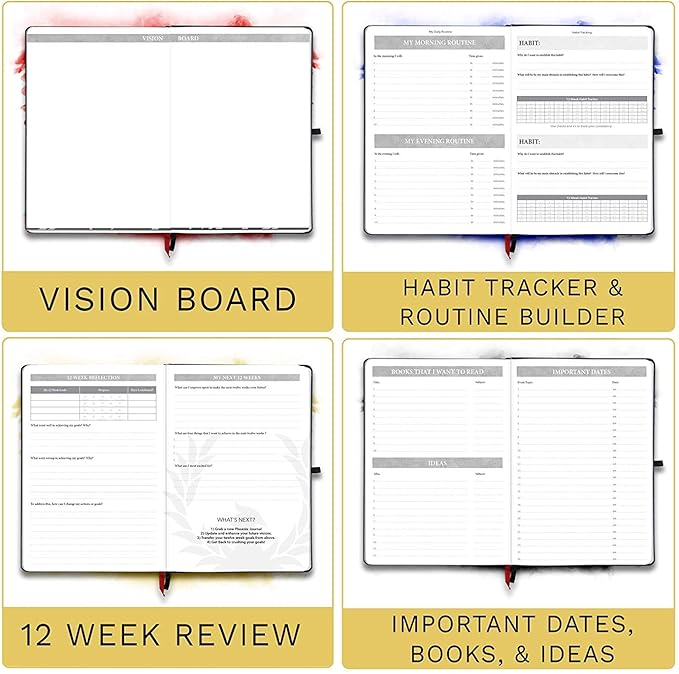 The Phoenix Journal - Best Daily Goal Planner, Organizer, & Calendar for Goal Setting, Gratitude, Happiness, & Productivity - Vision Board & Habit Tracking - 12 Weeks, Undated, Hardcover (Pink)-DeskLoop Office