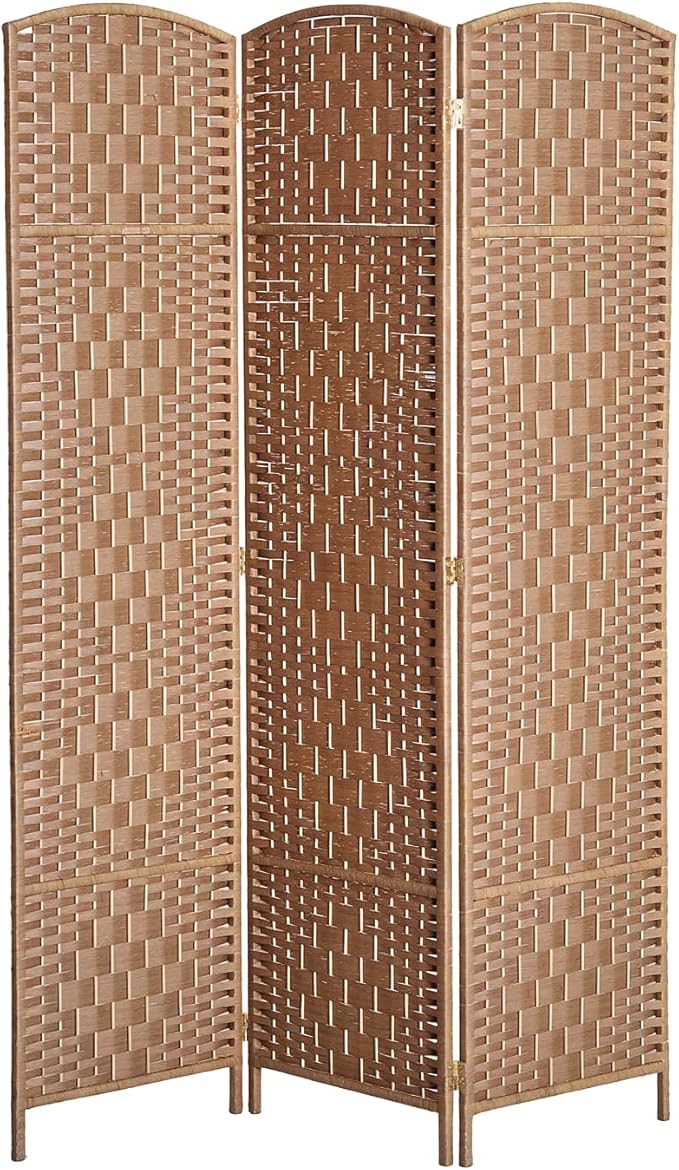 HOMCOM Room Divider, 3 Panel Folding Privacy Screen, 6FT Tall Portable Wicker Weave Partition Wall Divider for Bedroom, Home Office, Natural-DeskLoop Office