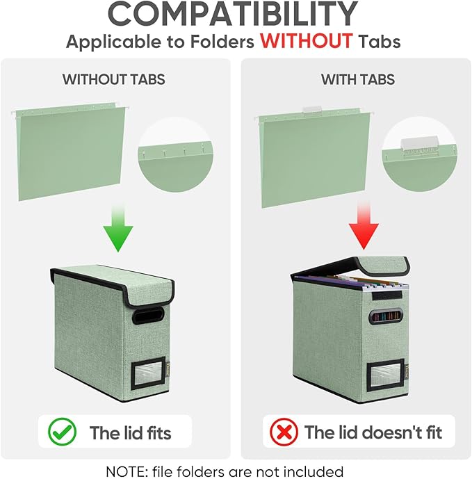 BALEINE File Organizer Box with Lid, Collapsible File Folder Organizer with Plastic Slide, Hanging File Folder Box for Office Document Storage (2 Pack, Green, S)-DeskLoop Office