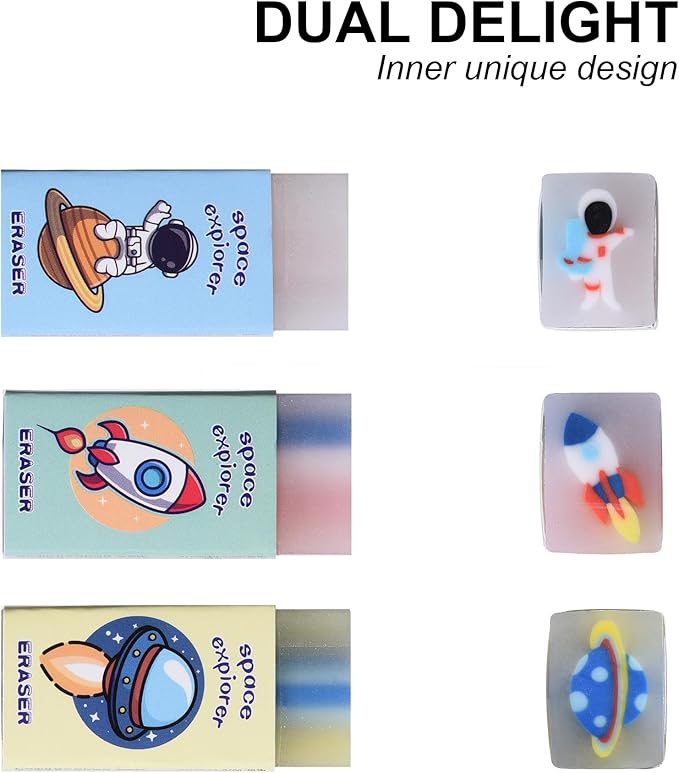 18Pcs Cute Outer Space Themed Erasers for Kids Bulk, Kawaii Fun Pencil Jelly Erasers for School Classroom Supplies Prize Gifts Party Favors-DeskLoop Office