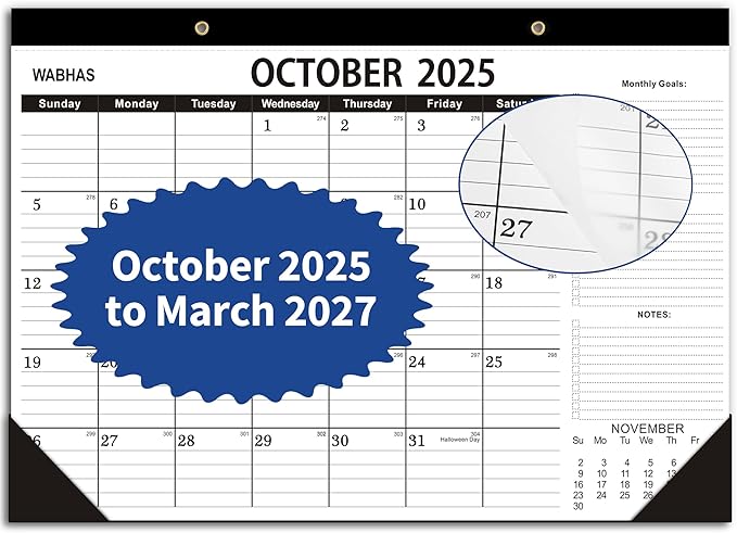 Desk Calendar 2025-2026,October 2025 to March 2027, Calendar 2025-2026 with to-do list,Desk Calendar 2026-18 Months,17" x 12" for Home or Office.-DeskLoop Office