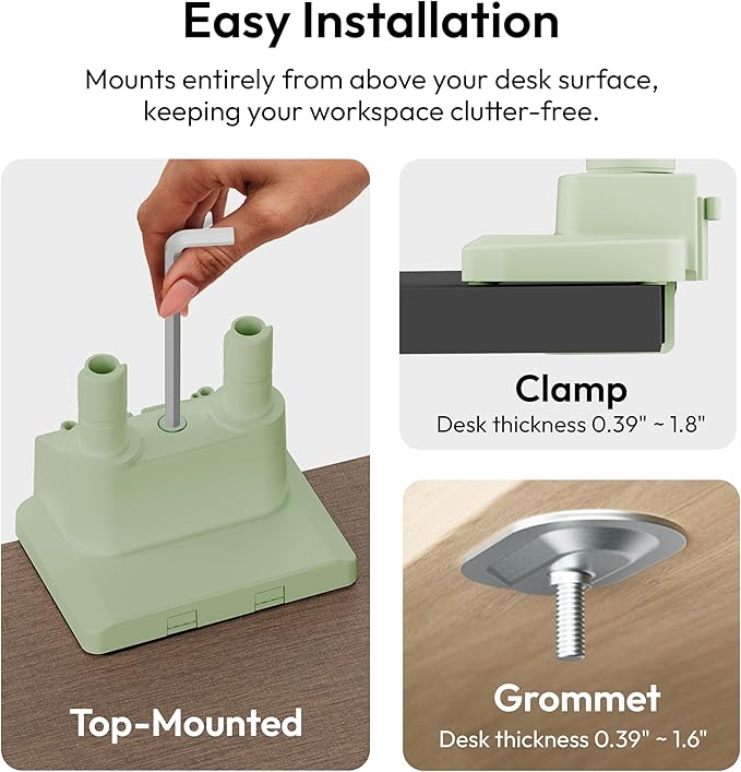 Pixio PS1D Wave Mint Dual Monitor Arm Stand Desk Mount - Fits up to 32 inches Monitors and up to 19.8lbs. VESA Compatibility and Integrated Cable Management-DeskLoop Office