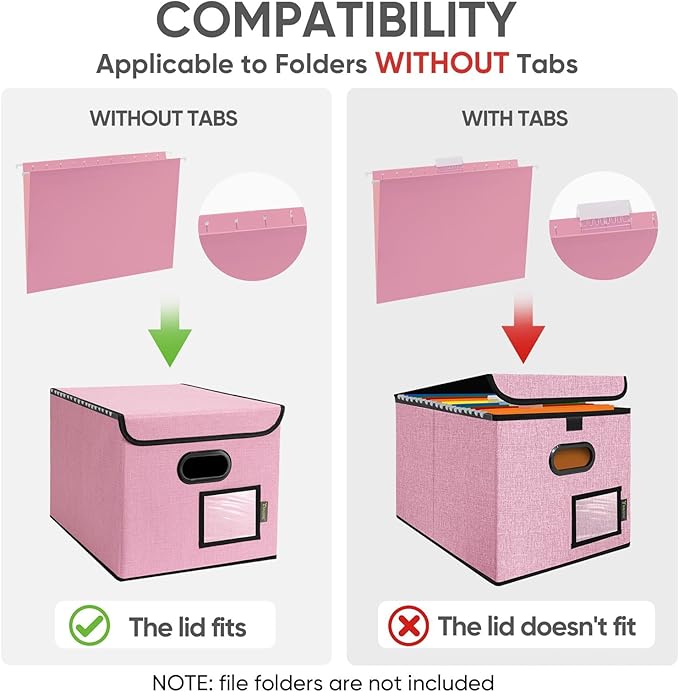 BALEINE File Organizer Box with Lid, Collapsible File Folder Organizer with Plastic Slide, Hanging File Folder Box for Office Document Storage (2 Pack, Pink)-DeskLoop Office