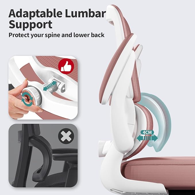 TRALT Office Chair - Ergonomic Desk Chair with Adjustable Lumbar Support, Mesh Computer Chair, Executive Chairs for Home Office Comfortable Lumbar Support (Pink)-DeskLoop Office