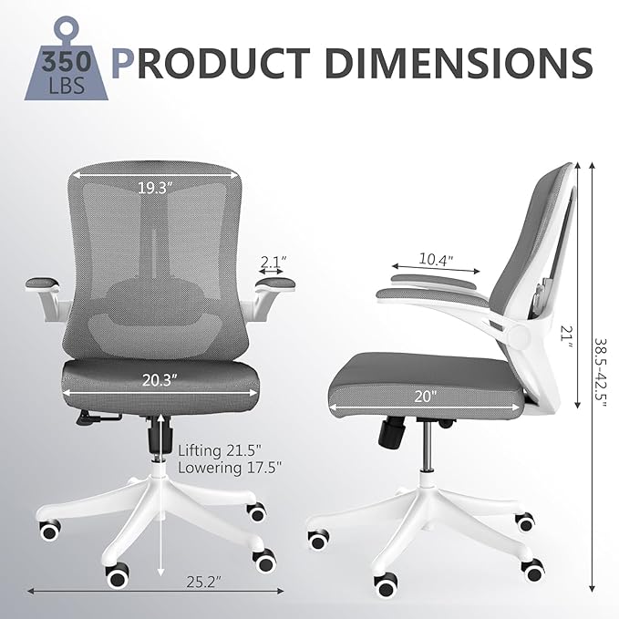 Computer Office Chair, Ergonomic Comfort Home Desk Chair, Mid Back Gaming Chair with Wheels, Adjustable Height, Lumbar Support, Flip-up Armrest with 350LBS Capacity-DeskLoop Office