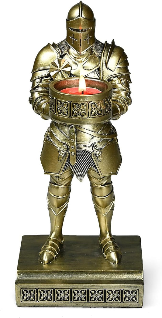 King's Guard Standup Knight Candlestick Holders Resin TeaLight Holder Warrior Mobile Phone Stand Pen Holder Candle Holder for Restaurant, Altar, Home Table(Bronze)-DeskLoop Office