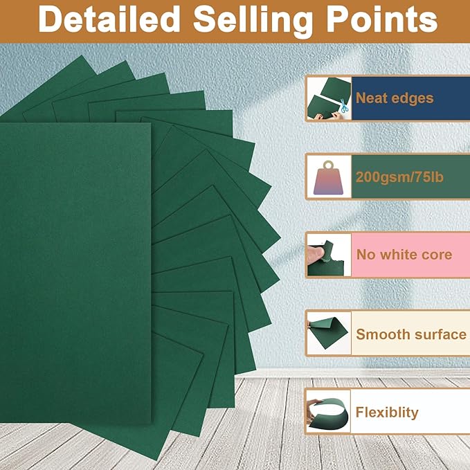 40 Sheets Dark Green Cardstock 8.5 x 11 Crafts Paper, 200gsm/75lb Premium Christmas Green Card Stock for Cards Making, Greeting Cards, School, Menus, Birthday Decorations, Office-DeskLoop Office