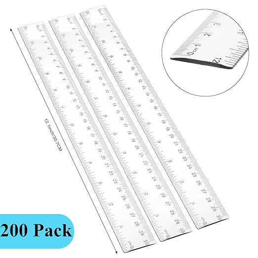 Zonon 200 Pieces 12 Inch Ruler Bulk Clear Plastic Flexible Straight Metric Rulers with Centimeters and Inches Drafting Measuring Tool for Classroom School Students Education-DeskLoop Office