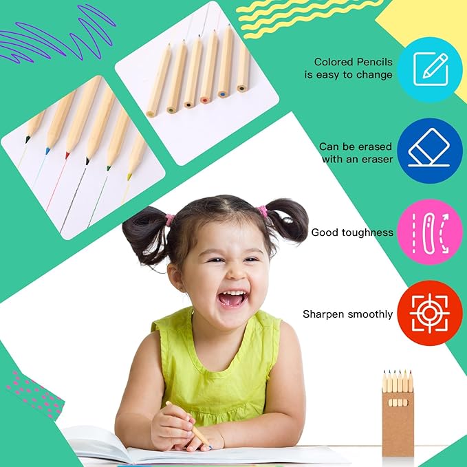 Faccito 100 Packs Mini Drawing Colored Pencils for Kids 3.5 Inch Portable Short Fat 6 Different color Pre Sharpened Pencils in Bulk for Children Painting Classroom School Supplies-DeskLoop Office