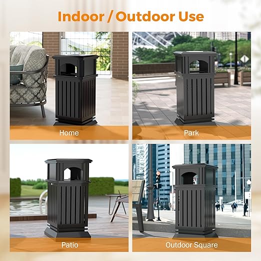 BEAMNOVA Trash Can Outdoor Top Tray Black Stainless Steel Commercial Garbage Enclosure with Locking Lid Heavy Duty Industrial Yard Garage Waste Container, 35.5 * 15.8 * 15.8 in