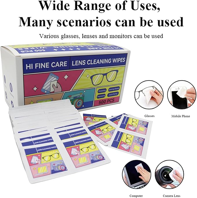Pre-Moistened Lens Cleaning Wipes,500 Pcs Cleaning Wipes for Glasses, Computer & Laptops Screens, Smart Phones, Optical Lens, Goggles, and Watch Screen l Quick-Dry and Scratch-Free-DeskLoop Office