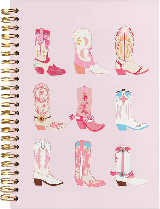 BearCake Cute Pink Cowgirl Boots Spiral Journal Notebooks Women Girls,Western Cowgirl Gifts for Women,Western Office Supplies, Western Stuff for Women,Cowgirl Stuff, Boho Western Notebook,Cute Notebooks for Women 5.5x8.3-DeskLoop Office