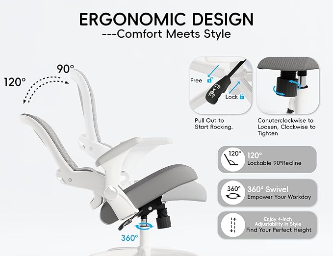 TRALT Ergonomic Office Chair - Comfy Desk Chair with Back Support, Home Office Desk Chairs, Computer Chair, 330lbs Wide Seat Big and Tall Office Chair for Executives (Grey)-DeskLoop Office