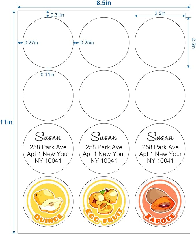 Methdic 2.5" Diameter High Visibility Printable Round Labels,Matte White,360 Customizable Blank Stickers-DeskLoop Office