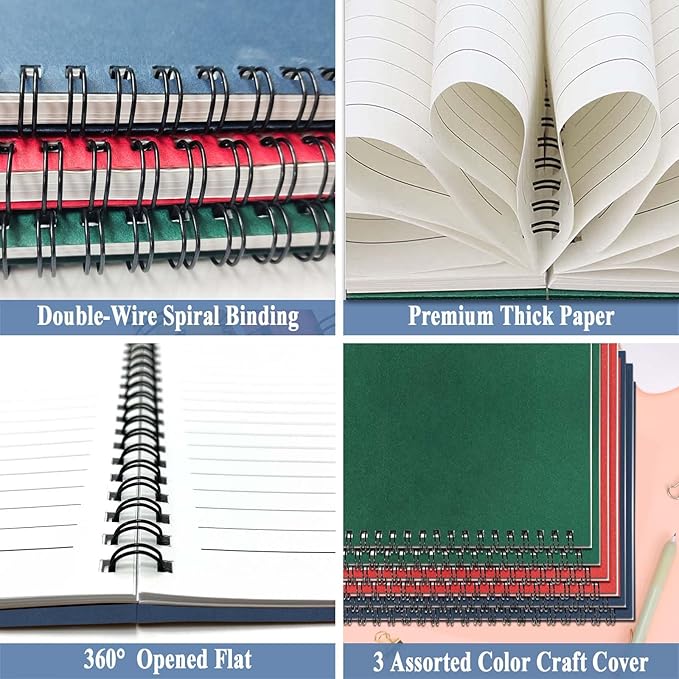 GINMLYDA 6Pack Small Spiral Notebook A5, 8.25x5.5” 120 Lined Pages Wide Ruled Spiral Journal Bulk Blank Kraft Cover Spiral Bound Notebook & Writing Pads for Home Office Meeting Work Note Taking-DeskLoop Office
