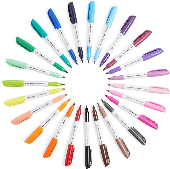 Amazon Basics Fine Tip Point Permanent Markers for Office, School, and Home Use, Assorted Colors, 24 Pack-DeskLoop Office