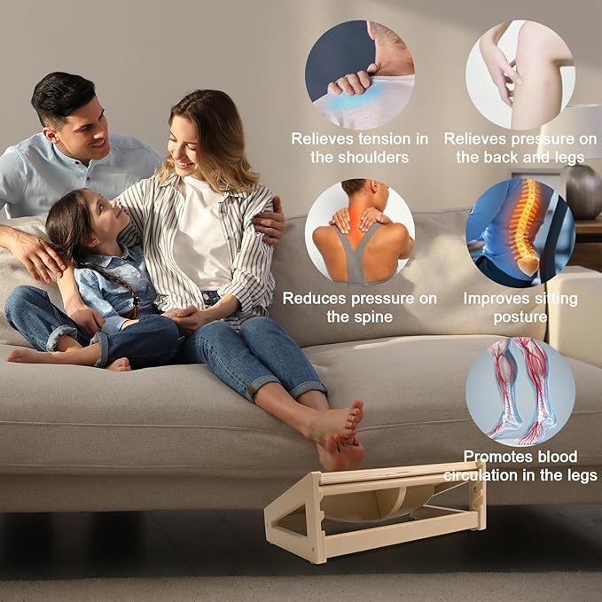 WOOD CITY Under Desk Footrest, 3 Heights Adjustable Foot Rest with Silicone Surface, 3 in 1 Non-Slip Foot Stool Improve Posture, Reduce Fatigue & Pain, Ideal for Home/Office/Gaming (Natural)-DeskLoop Office