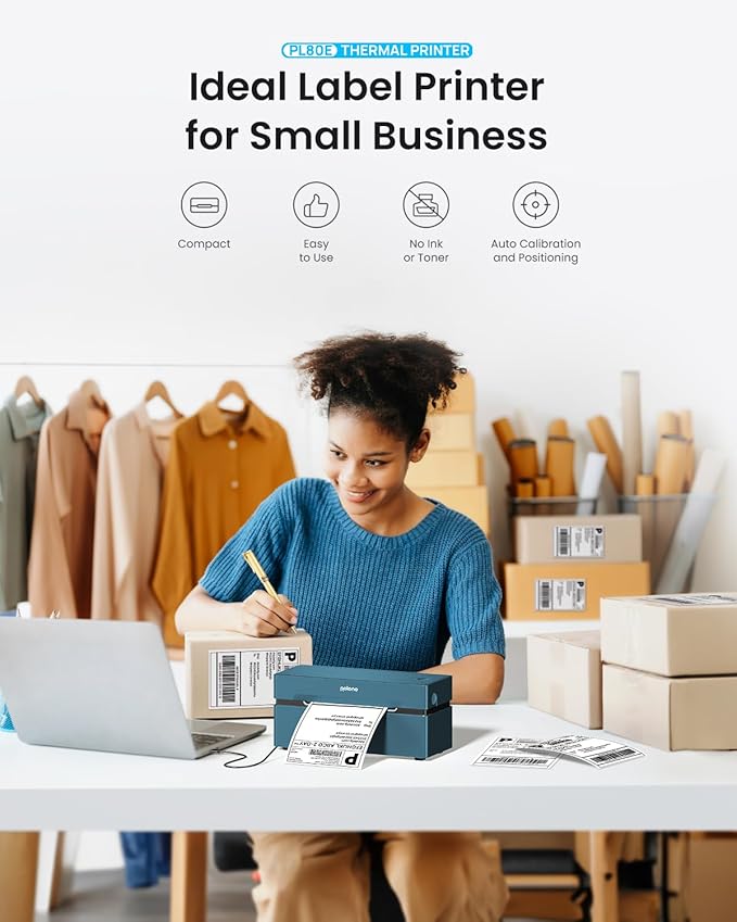 POLONO Bluetooth Thermal Shipping Label Printer, Wireless 4x6 Shipping Label Printer for Small Business, Support iOS, Android, Windows and Mac, Compatible with Amazon, Ebay, Shopify, 1 Pack (Blue)-DeskLoop Office