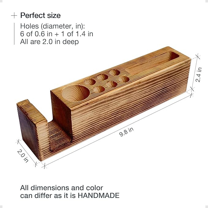 Hoffenwell Wooden Desk Organizer with Phone Holder – Stylish & Functional Book, Pen and Cell Phone Charging Stand - Solid Wood Pen Holder for Desk-DeskLoop Office