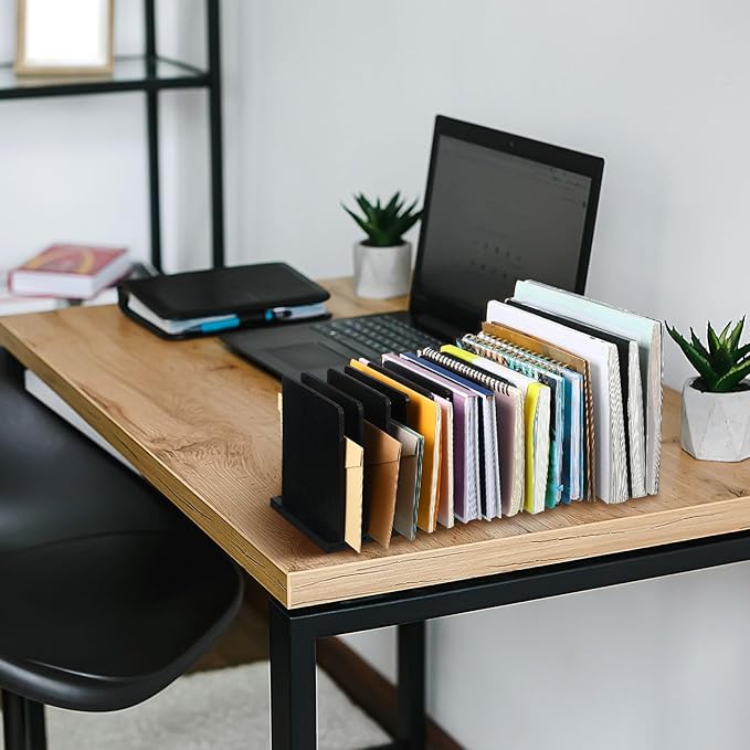Desk Mail Organizer Wood File Holders 15 Slots Desk Organizer Countertop Letter Sorter Desktop Mail Paper Holder Folder Filing Cell Phone Document Storage Tray(Black)-DeskLoop Office