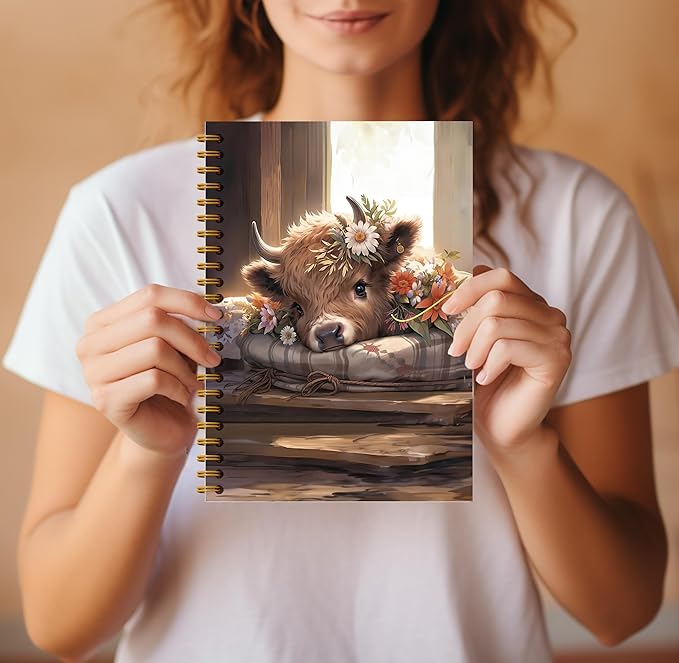 Highland Cow Notebook Journal - Spring Highland Cow Gifts, Daisy Floral Spiral Journal Notebook 5.5×8.3, Cow Gifts for Women, Cow Gifts for Cow Lovers, 164 Pages-DeskLoop Office