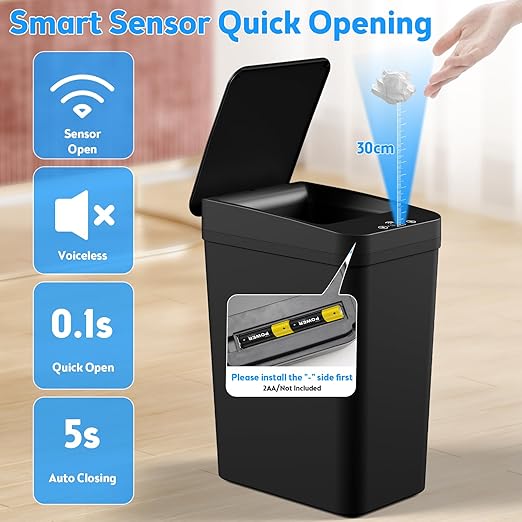 Bathroom Trash Can with Lid, 2 Pack 4 & 2.2 Gallon Automatic Touchless Garbage Can, Small Motion Sensor Smart Trash Can, Slim Waterproof Trash Bin for Bedroom, Bathroom, Office, Living Room (Black)-DeskLoop Office