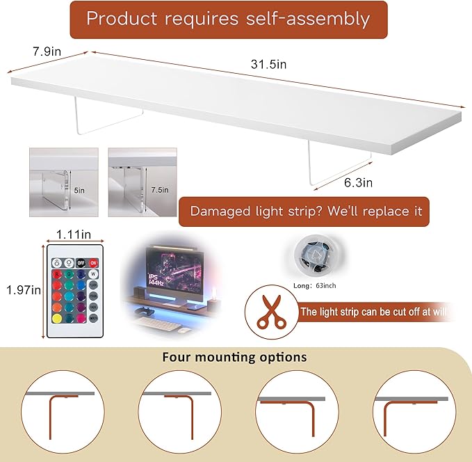 Monitor Stand Riser,Wood & Acrylic Computer Monitor Stand with LED Light,Desk Accessories Desktop Organizer Stand for Computer,Laptop,Printer,PC & TV Screen Riser-DeskLoop Office