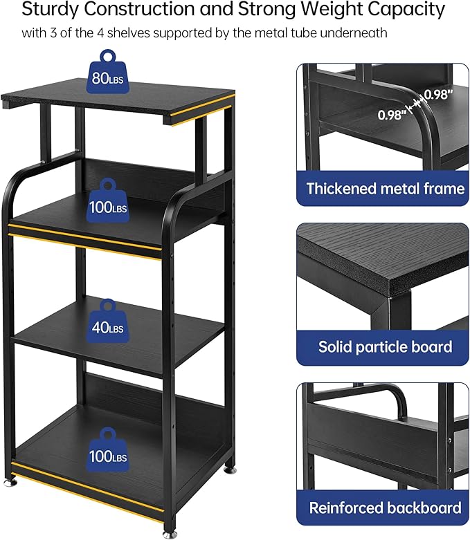 Printer Stand with Adjustable Shelf, 4 Tier Large Tall Printer Table with Wheels for Home Office Storage and Organization, Rolling Stand Cart for Computer Tower CPU Shredder, Black-DeskLoop Office