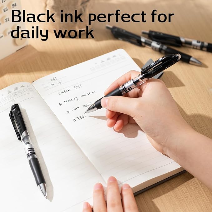 deli Gel Pens, 36 Pcs Retractable Black Ink, 12 Pens with 24 Refills,Medium Point Pen 0.7mm, Smooth Writing, Fast Dry, No Bleed for Journaling Note Taking, Home School Office Supplies-DeskLoop Office