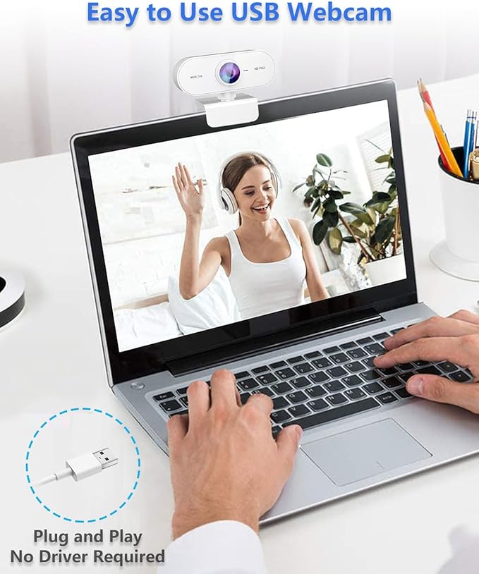 Webcam 1080P HD Webcam for PC,Web cam with Microphone,Stand for PC/MAC/Laptop/Desktop,Wide Angle Web Cameras for YouTube,Skype,Zoom,Xbox One,Video Calling-DeskLoop Office