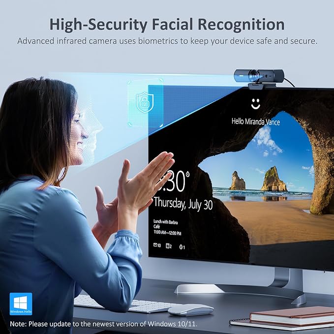 NexiGo HelloCam, 1080P Webcam with Windows Hello, True Privacy, Automatic Electronic Shutter, Computer Camera, Microphone, Facial Enhancement, HD USB Web Cam-DeskLoop Office