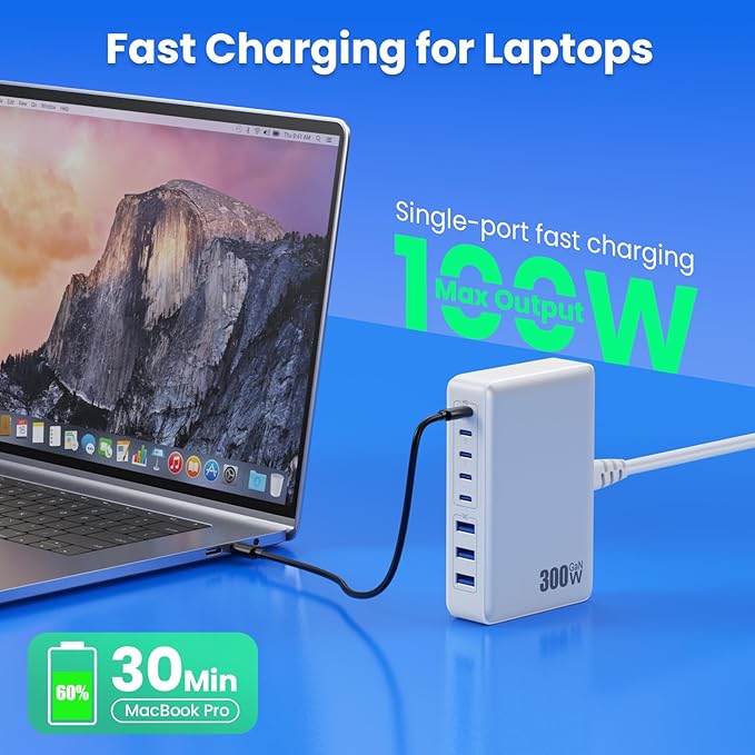 USB C Charger 300W USB C Charger Block 8-Ports GaN IV Fast Charging Station,PD 100W Laptop Hub Wall Charging Adapter Compatible with MacBook/Air,DELL,Steam Desk,iPhone 16/15/14,Samsung Galaxy S24 etc-DeskLoop Office