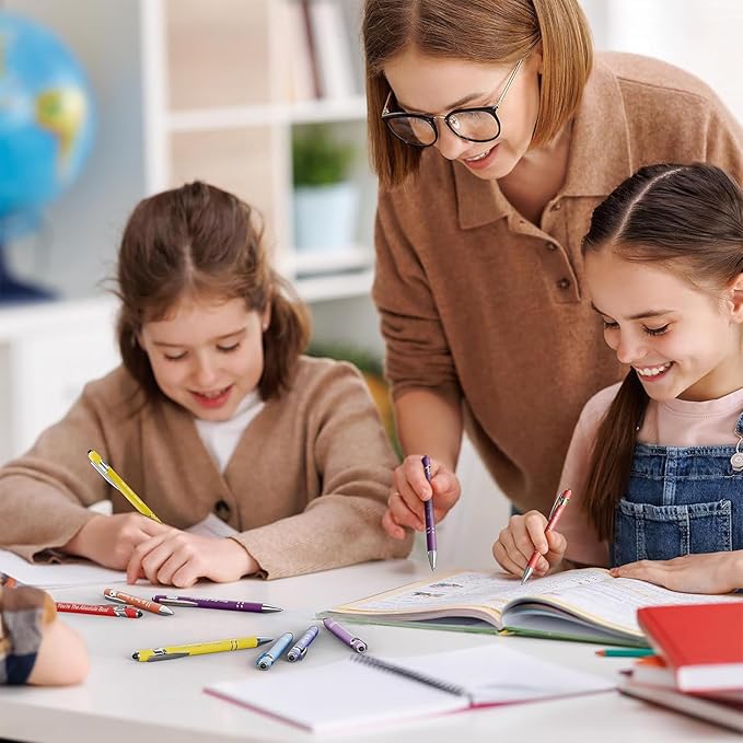 24 Pcs Inspirational Pens Bulk, Motivational Pens Ballpoint with Stylus Tips, Ink Pens 0.5mm Smooth Writing Pens Fine Point of Black Ink, 12 Colors with Gift Box for Staff, School, Office-DeskLoop Office