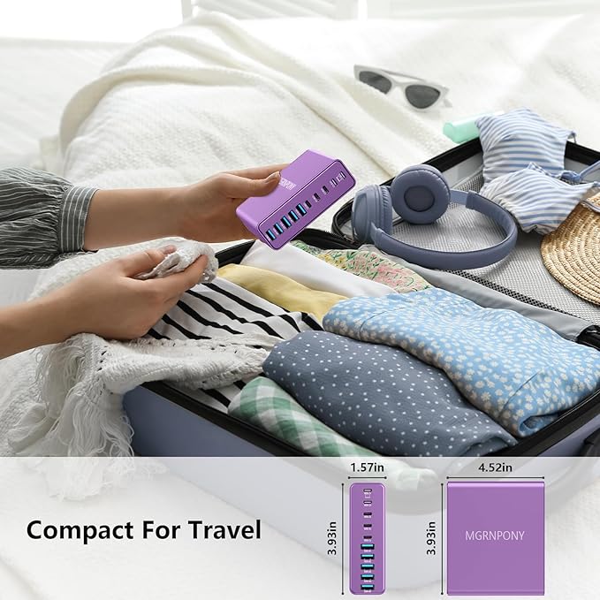 320W USB C Charger Block, 10-Port USB C Charging Station GaN III PD 65W Laptop Fast Charger Adapter for MacBook Pro/Air, DELL, iPad, iPhone, Samsung Galaxy (Purple)-DeskLoop Office