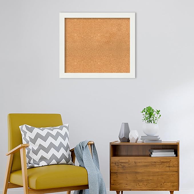Amanti Art Natural Cork Board for Wall, 25x29 Vision Board with White Frame, Medium Corkboard Office Decor for Home Organization, Casual Corkboard Pinboard to Display Items for Home Organization in-DeskLoop Office