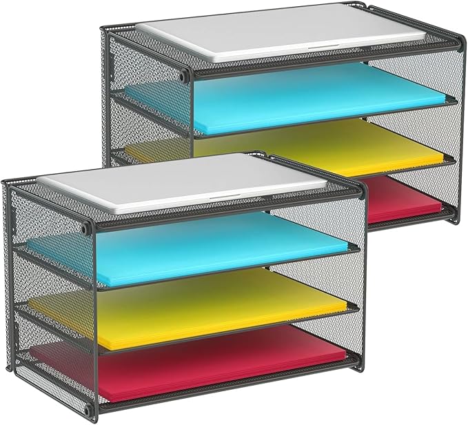 Samstar 2 Pack Paper Letter Tray, 3-Tier Desk File Organizer Paper Sorter Letter Shelf Rack, Mesh Made,Black-DeskLoop Office