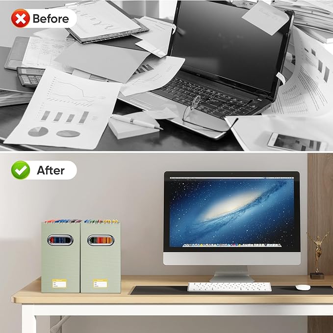 BALEINE File Organizer Box, Cardboard File Folder Organizer with Handle for Letter Size, Portable Collapsible Hanging Filing Box for Home Office Document Storage (4 Pack, Beige)-DeskLoop Office