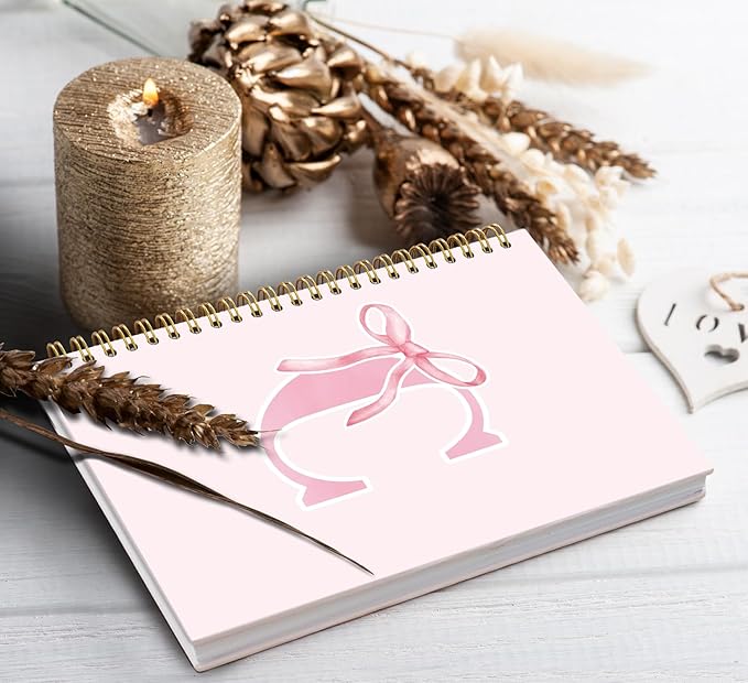 Coquette Trendy Preppy Pink Bow Spiral Notebook,Initial C Journal Personalized Teen Girl Gifts,Monogrammed Gifts for Women Teen Girl,College Ruled Hardcover Spiral Notebook 5.5 x 8.3
